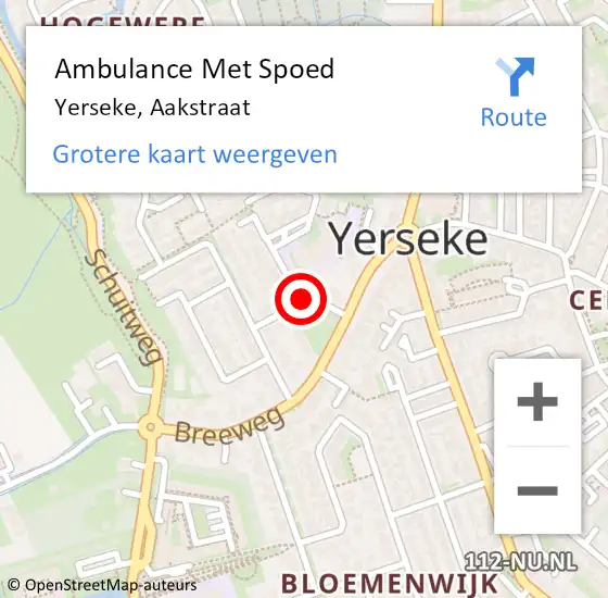 Locatie op kaart van de 112 melding: Ambulance Met Spoed Naar Yerseke, Aakstraat op 20 juni 2016 13:28