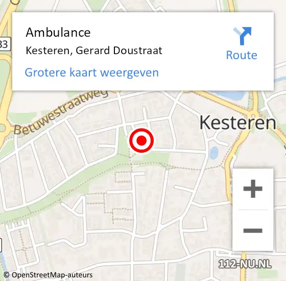 Locatie op kaart van de 112 melding: Ambulance Kesteren, Gerard Doustraat op 20 juni 2016 13:37