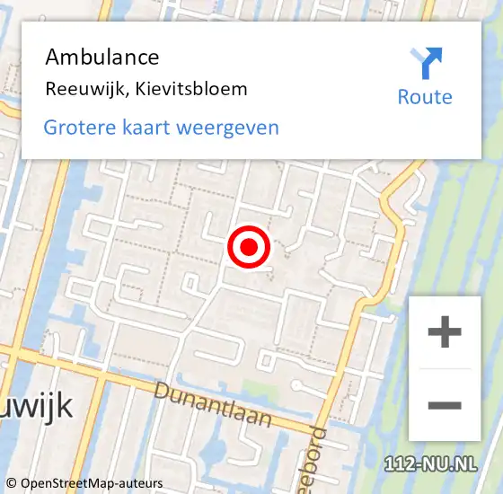 Locatie op kaart van de 112 melding: Ambulance Reeuwijk, Kievitsbloem op 20 juni 2016 15:15