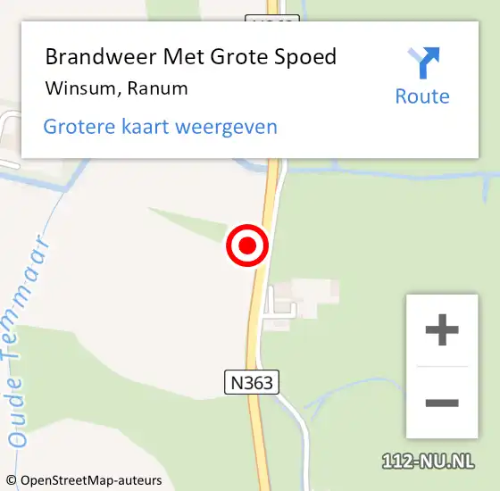 Locatie op kaart van de 112 melding: Brandweer Met Grote Spoed Naar Winsum, Ranum op 20 juni 2016 15:16