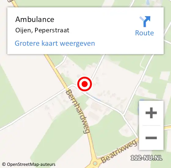 Locatie op kaart van de 112 melding: Ambulance Oijen, Peperstraat op 20 juni 2016 15:46