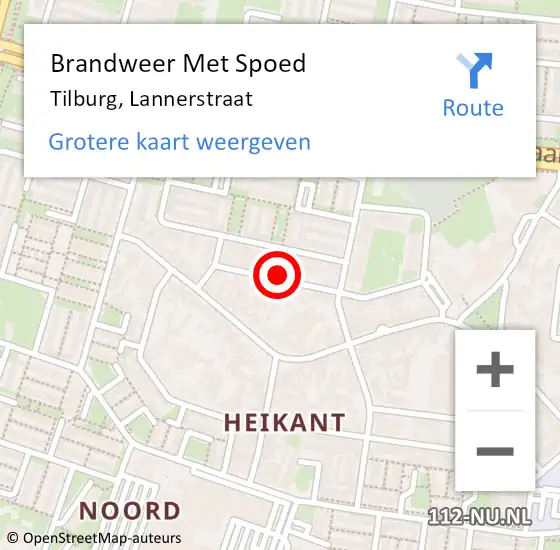 Locatie op kaart van de 112 melding: Brandweer Met Spoed Naar Tilburg, Lannerstraat op 20 juni 2016 15:53