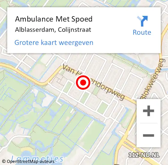 Locatie op kaart van de 112 melding: Ambulance Met Spoed Naar Alblasserdam, Colijnstraat op 20 juni 2016 17:04