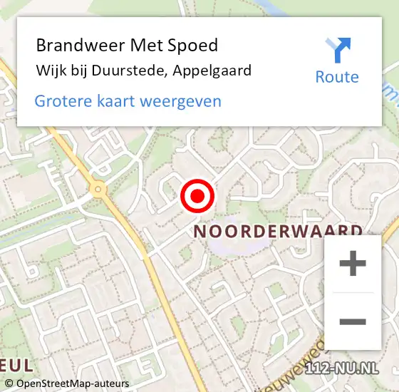 Locatie op kaart van de 112 melding: Brandweer Met Spoed Naar Wijk bij Duurstede, Appelgaard op 20 juni 2016 18:04