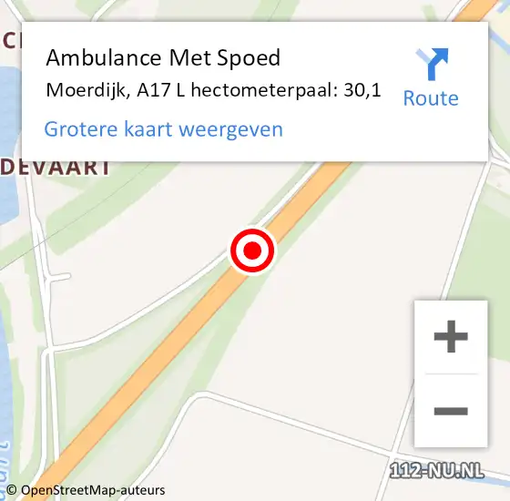 Locatie op kaart van de 112 melding: Ambulance Met Spoed Naar Moerdijk, A17 L hectometerpaal: 30,1 op 20 juni 2016 19:12