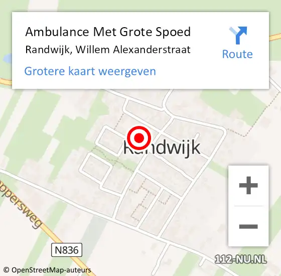 Locatie op kaart van de 112 melding: Ambulance Met Grote Spoed Naar Randwijk, Willem Alexanderstraat op 20 juni 2016 20:09