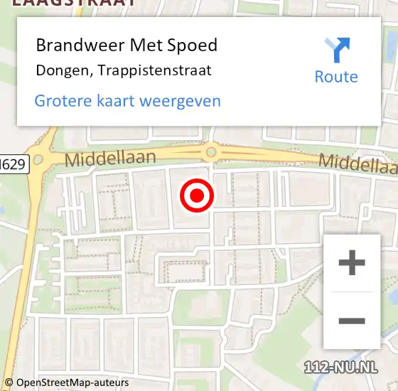 Locatie op kaart van de 112 melding: Brandweer Met Spoed Naar Dongen, Trappistenstraat op 20 juni 2016 21:22