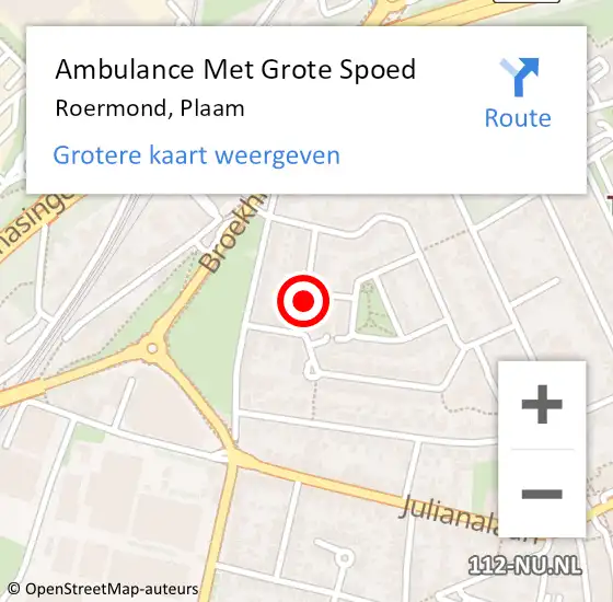 Locatie op kaart van de 112 melding: Ambulance Met Grote Spoed Naar Roermond, Plaam op 20 juni 2016 22:04