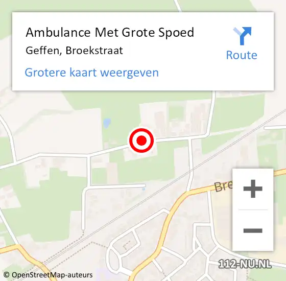 Locatie op kaart van de 112 melding: Ambulance Met Grote Spoed Naar Geffen, Broekstraat op 20 juni 2016 22:36