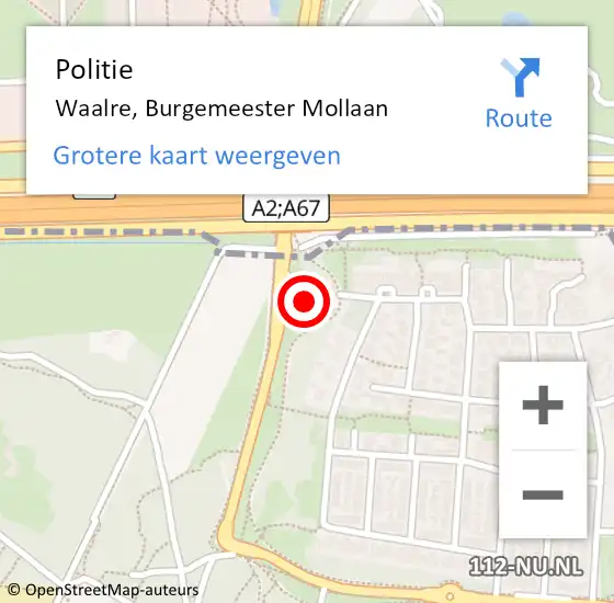 Locatie op kaart van de 112 melding: Politie Waalre, Burgemeester Mollaan op 20 juni 2016 23:36