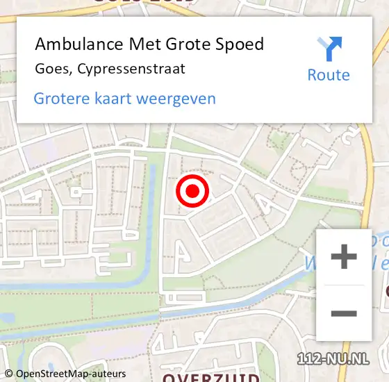 Locatie op kaart van de 112 melding: Ambulance Met Grote Spoed Naar Goes, Cypressenstraat op 21 juni 2016 03:48