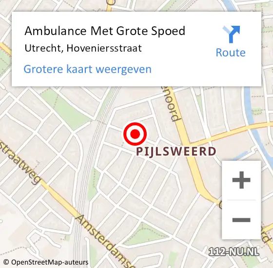 Locatie op kaart van de 112 melding: Ambulance Met Grote Spoed Naar Utrecht, Hoveniersstraat op 21 juni 2016 07:38