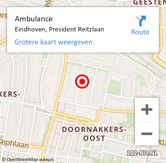 Locatie op kaart van de 112 melding: Ambulance Eindhoven, President Reitzlaan op 21 juni 2016 08:58