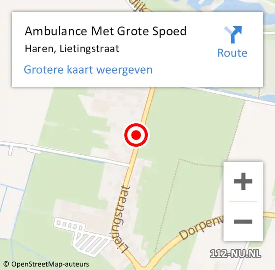 Locatie op kaart van de 112 melding: Ambulance Met Grote Spoed Naar Haren, Lietingstraat op 21 juni 2016 09:00