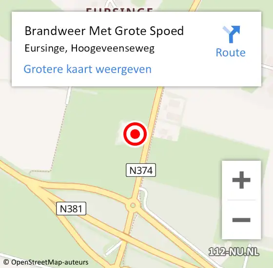 Locatie op kaart van de 112 melding: Brandweer Met Grote Spoed Naar Eursinge, Hoogeveenseweg op 21 juni 2016 10:19