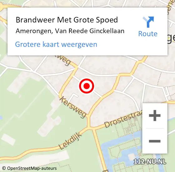 Locatie op kaart van de 112 melding: Brandweer Met Grote Spoed Naar Amerongen, Van Reede Ginckellaan op 18 december 2013 20:42