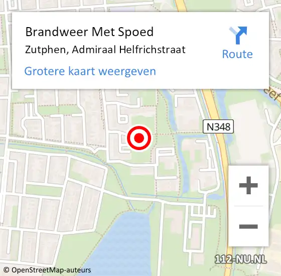 Locatie op kaart van de 112 melding: Brandweer Met Spoed Naar Zutphen, Admiraal Helfrichstraat op 21 juni 2016 12:25