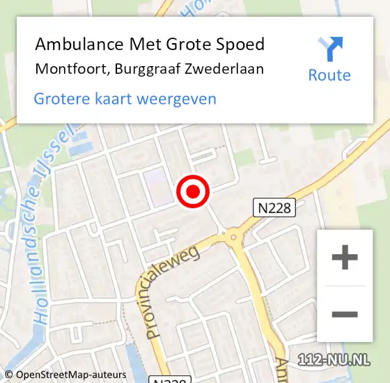 Locatie op kaart van de 112 melding: Ambulance Met Grote Spoed Naar Montfoort, Burggraaf Zwederlaan op 21 juni 2016 12:26