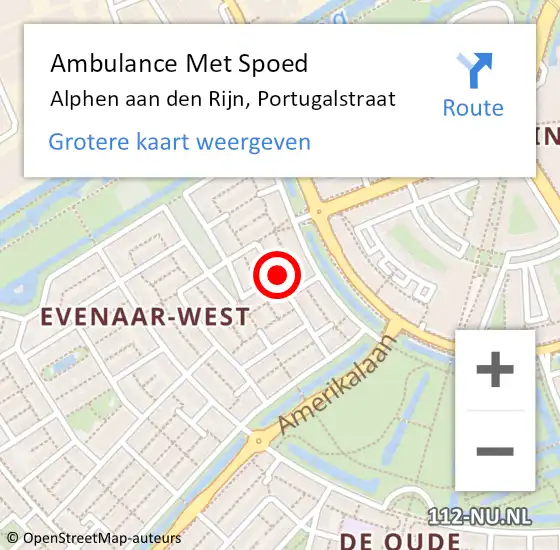 Locatie op kaart van de 112 melding: Ambulance Met Spoed Naar Alphen aan den Rijn, Portugalstraat op 21 juni 2016 12:40