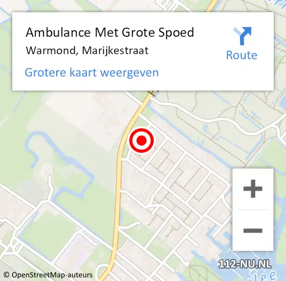 Locatie op kaart van de 112 melding: Ambulance Met Grote Spoed Naar Warmond, Marijkestraat op 21 juni 2016 12:55