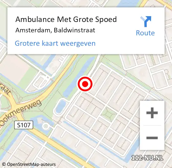 Locatie op kaart van de 112 melding: Ambulance Met Grote Spoed Naar Amsterdam, Baldwinstraat op 21 juni 2016 14:17