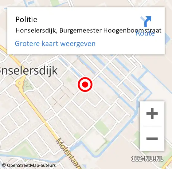 Locatie op kaart van de 112 melding: Politie Honselersdijk, Burgemeester Hoogenboomstraat op 18 december 2013 21:09