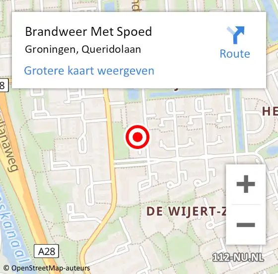 Locatie op kaart van de 112 melding: Brandweer Met Spoed Naar Groningen, Queridolaan op 21 juni 2016 15:56