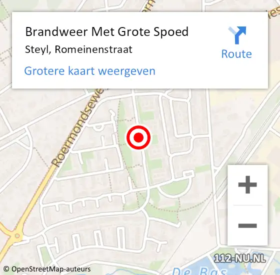 Locatie op kaart van de 112 melding: Brandweer Met Grote Spoed Naar Steyl, Romeinenstraat op 21 juni 2016 18:07