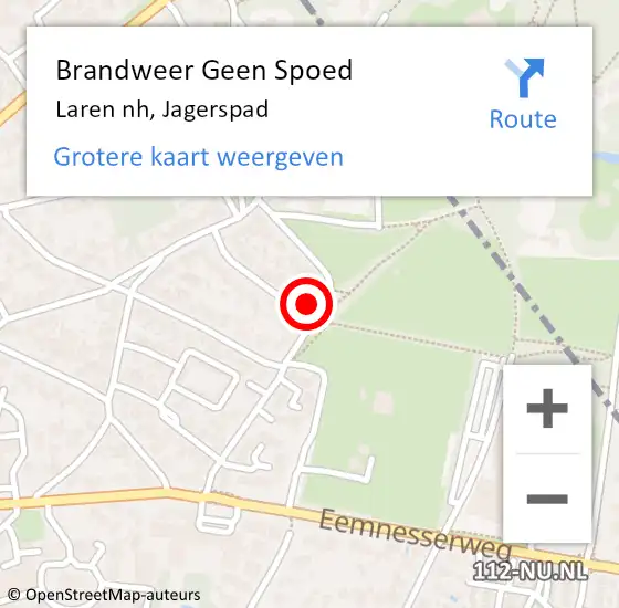 Locatie op kaart van de 112 melding: Brandweer Geen Spoed Naar Laren nh, Jagerspad op 21 juni 2016 18:21