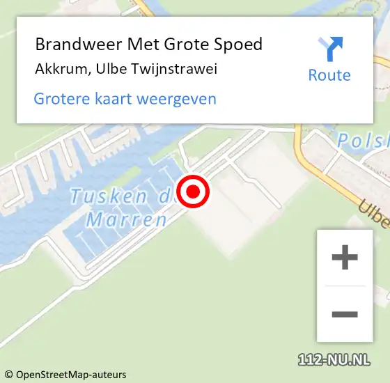 Locatie op kaart van de 112 melding: Brandweer Met Grote Spoed Naar Akkrum, Ulbe Twijnstrawei op 21 juni 2016 18:37