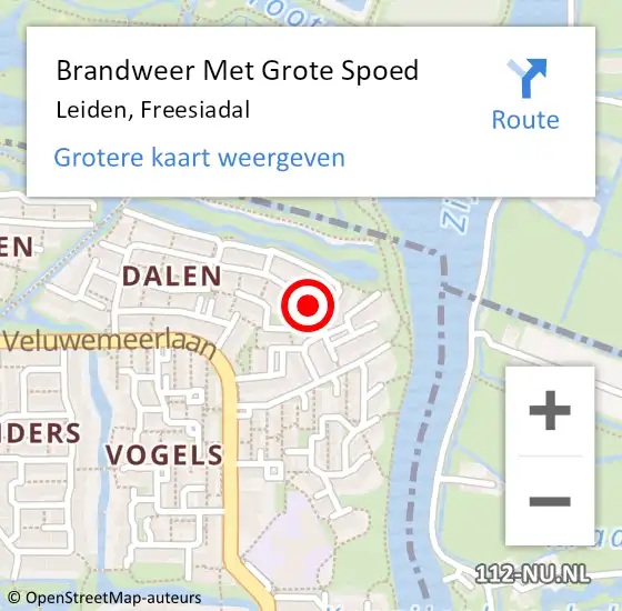 Locatie op kaart van de 112 melding: Brandweer Met Grote Spoed Naar Leiden, Freesiadal op 21 juni 2016 19:37