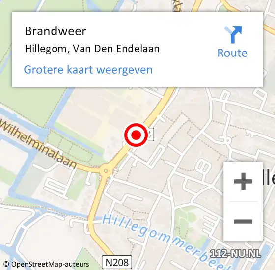 Locatie op kaart van de 112 melding: Brandweer Hillegom, Van Den Endelaan op 21 juni 2016 19:40