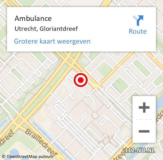 Locatie op kaart van de 112 melding: Ambulance Utrecht, Gloriantdreef op 22 juni 2016 03:14