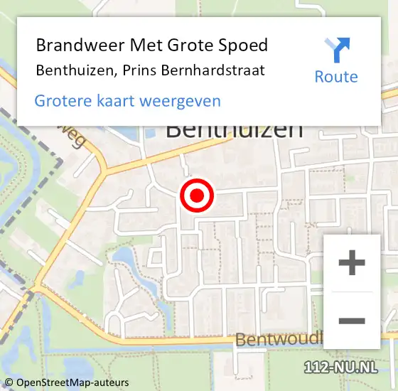 Locatie op kaart van de 112 melding: Brandweer Met Grote Spoed Naar Benthuizen, Prins Bernhardstraat op 22 juni 2016 05:40