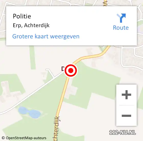 Locatie op kaart van de 112 melding: Politie Erp, Achterdijk op 22 juni 2016 06:52