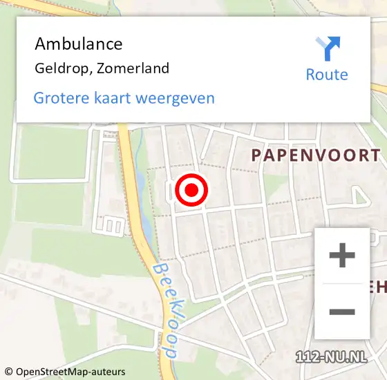 Locatie op kaart van de 112 melding: Ambulance Geldrop, Zomerland op 22 juni 2016 06:52