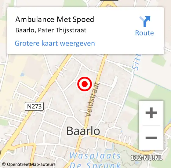 Locatie op kaart van de 112 melding: Ambulance Met Spoed Naar Baarlo, Pater Thijsstraat op 18 december 2013 23:03