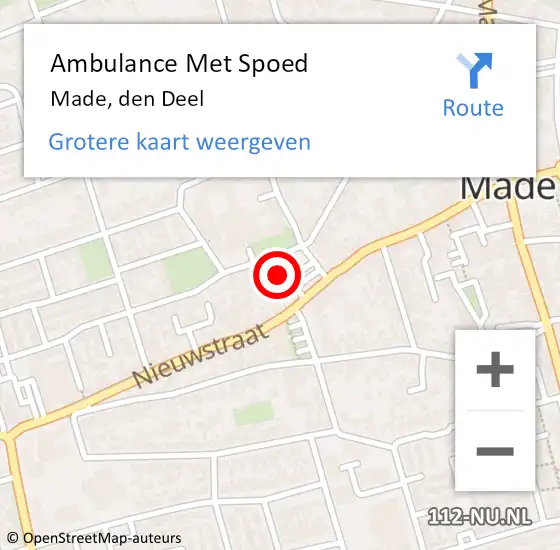 Locatie op kaart van de 112 melding: Ambulance Met Spoed Naar Made, den Deel op 22 juni 2016 10:33