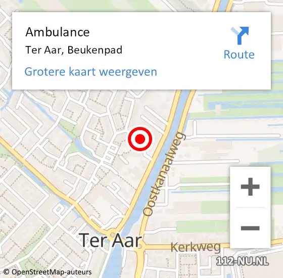 Locatie op kaart van de 112 melding: Ambulance Ter Aar, Beukenpad op 22 juni 2016 11:50