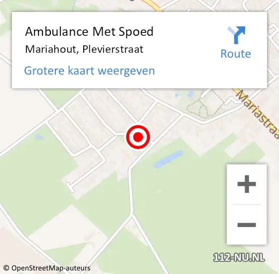 Locatie op kaart van de 112 melding: Ambulance Met Spoed Naar Mariahout, Plevierstraat op 22 juni 2016 13:14