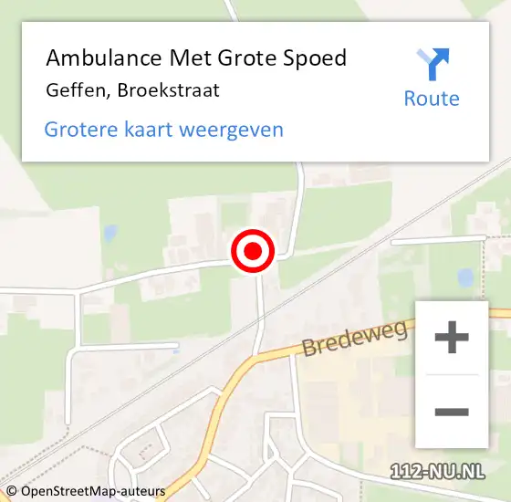 Locatie op kaart van de 112 melding: Ambulance Met Grote Spoed Naar Geffen, Broekstraat op 22 juni 2016 16:37