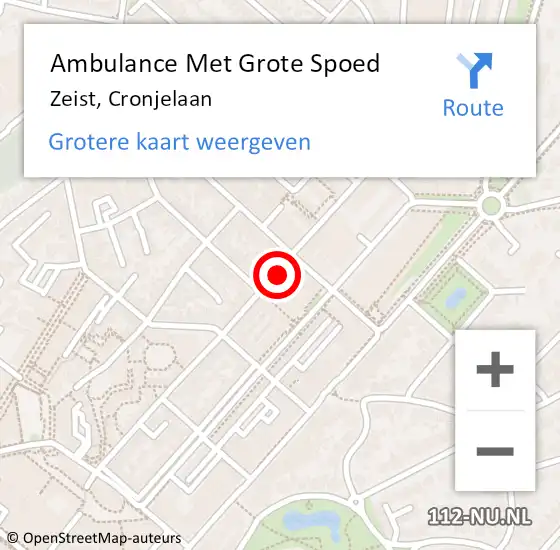 Locatie op kaart van de 112 melding: Ambulance Met Grote Spoed Naar Zeist, Cronjelaan op 22 juni 2016 16:39