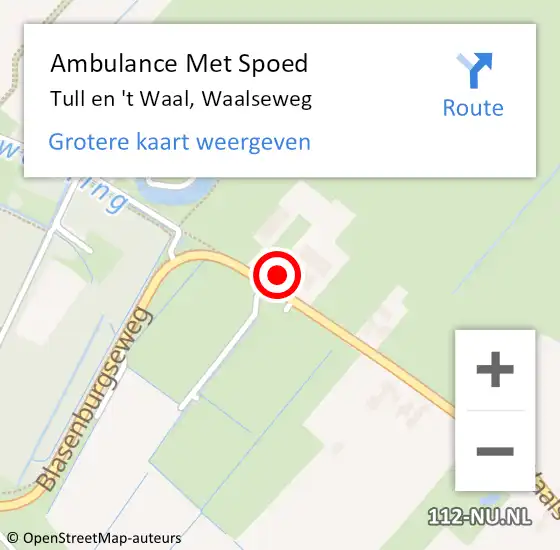 Locatie op kaart van de 112 melding: Ambulance Met Spoed Naar Tull en 't Waal, Waalseweg op 22 juni 2016 16:53