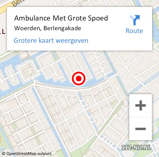 Locatie op kaart van de 112 melding: Ambulance Met Grote Spoed Naar Woerden, Berlengakade op 22 juni 2016 17:04