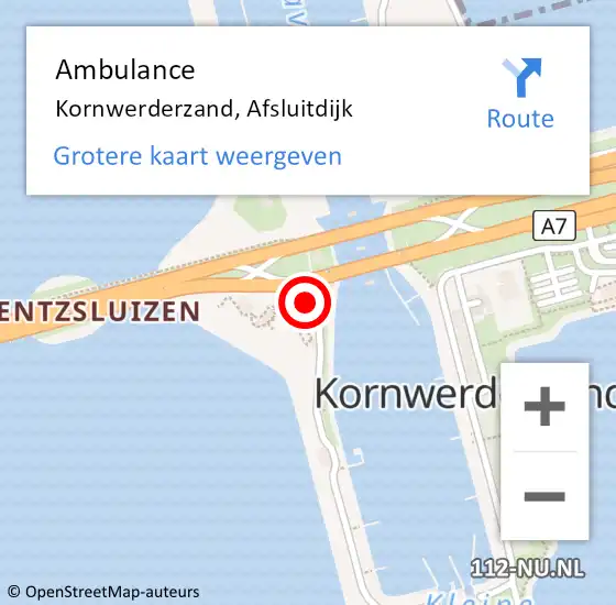 Locatie op kaart van de 112 melding: Ambulance Kornwerderzand, Afsluitdijk op 22 juni 2016 17:07