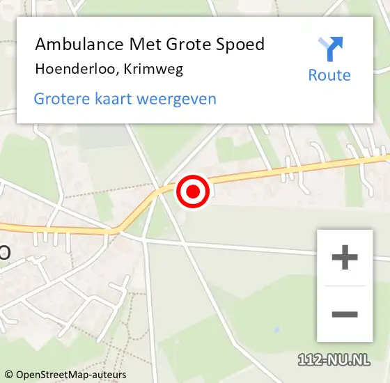 Locatie op kaart van de 112 melding: Ambulance Met Grote Spoed Naar Hoenderloo, Krimweg op 22 juni 2016 19:31