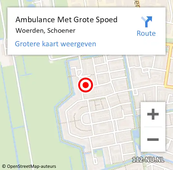 Locatie op kaart van de 112 melding: Ambulance Met Grote Spoed Naar Woerden, Schoener op 22 juni 2016 20:12