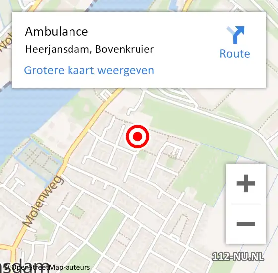 Locatie op kaart van de 112 melding: Ambulance Heerjansdam, Bovenkruier op 22 juni 2016 20:25