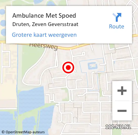 Locatie op kaart van de 112 melding: Ambulance Met Spoed Naar Druten, Zeven Geversstraat op 22 juni 2016 21:23