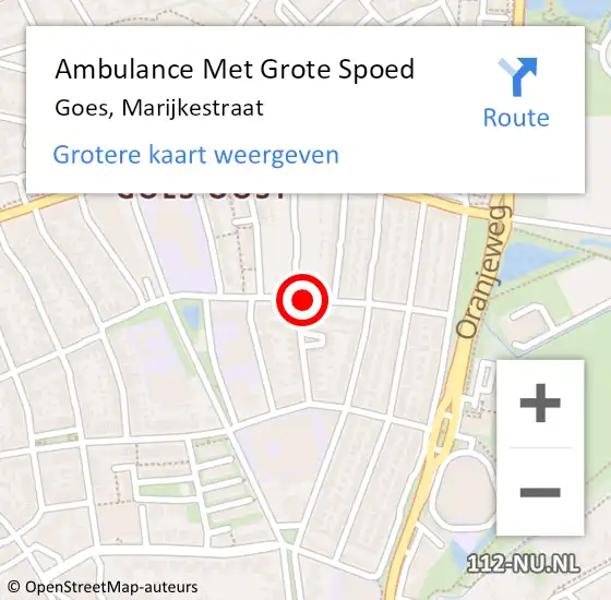 Locatie op kaart van de 112 melding: Ambulance Met Grote Spoed Naar Goes, Marijkestraat op 22 juni 2016 23:51